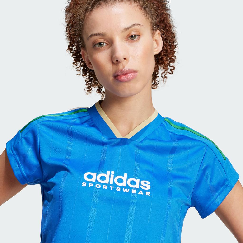 Adidas Alphabet Logo V-Neck Casual Pullover Short Sleeve T-Shirt Women Tops Blue IX9562