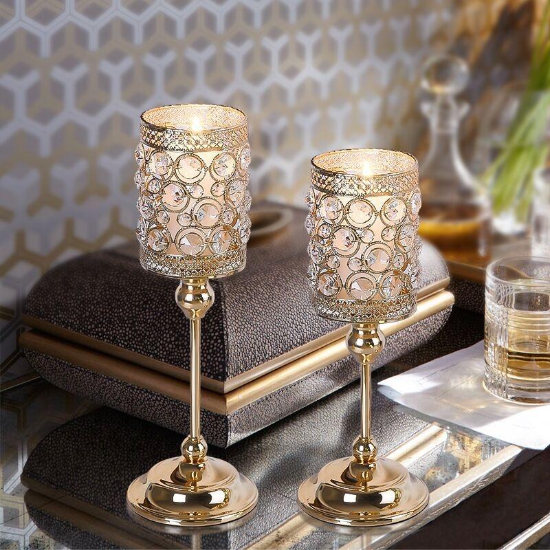 Wedding Decoration American Crystal Candle Stand Golden Silver Candle Holder Luxury Table Lamp