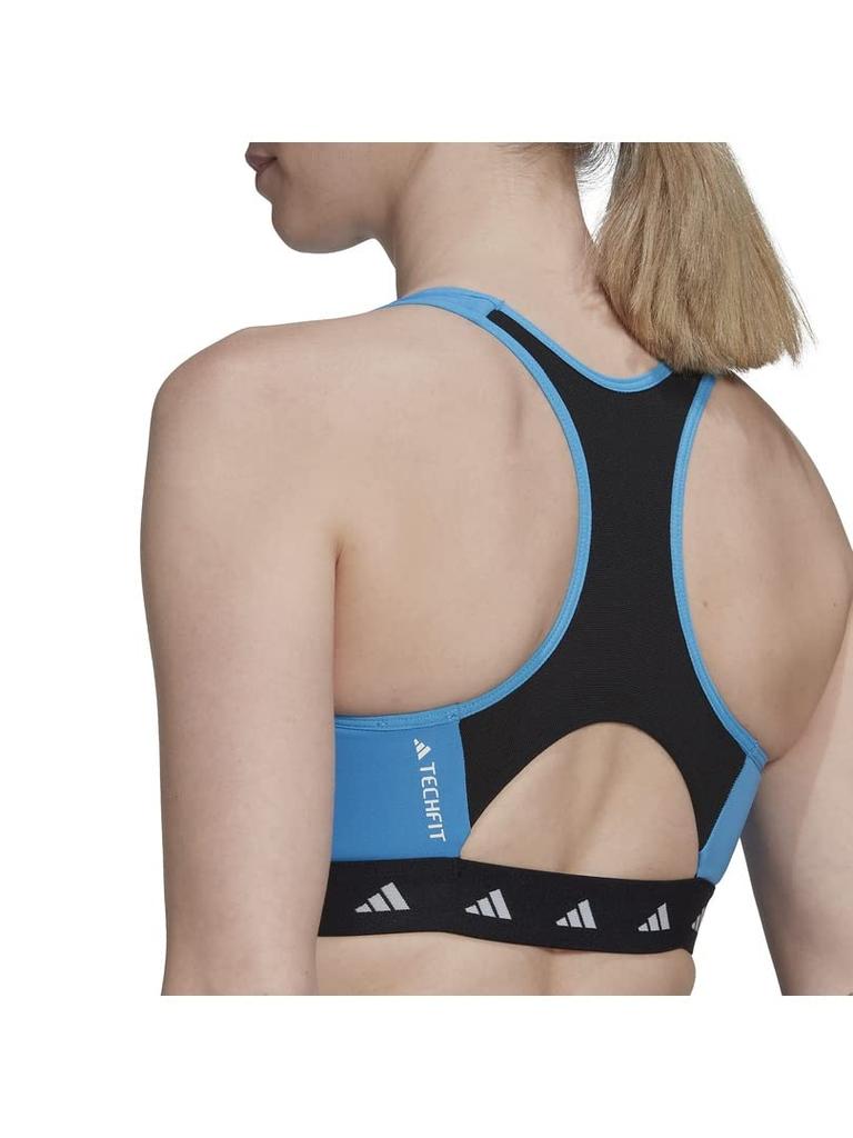 Adidas Powerreact Training TechFit Sports Medium Pulse Size Women's Bra, Support, Blue/Black (HN7277), M-B (AA-B Cup)