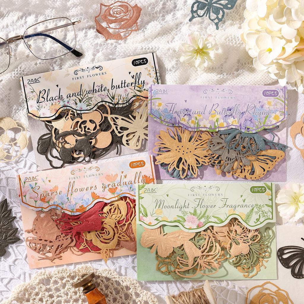 10 pcs Vintage Die-Cut Paper Pack, Non-Stick Journal Decorations, Artistic Collage Materials