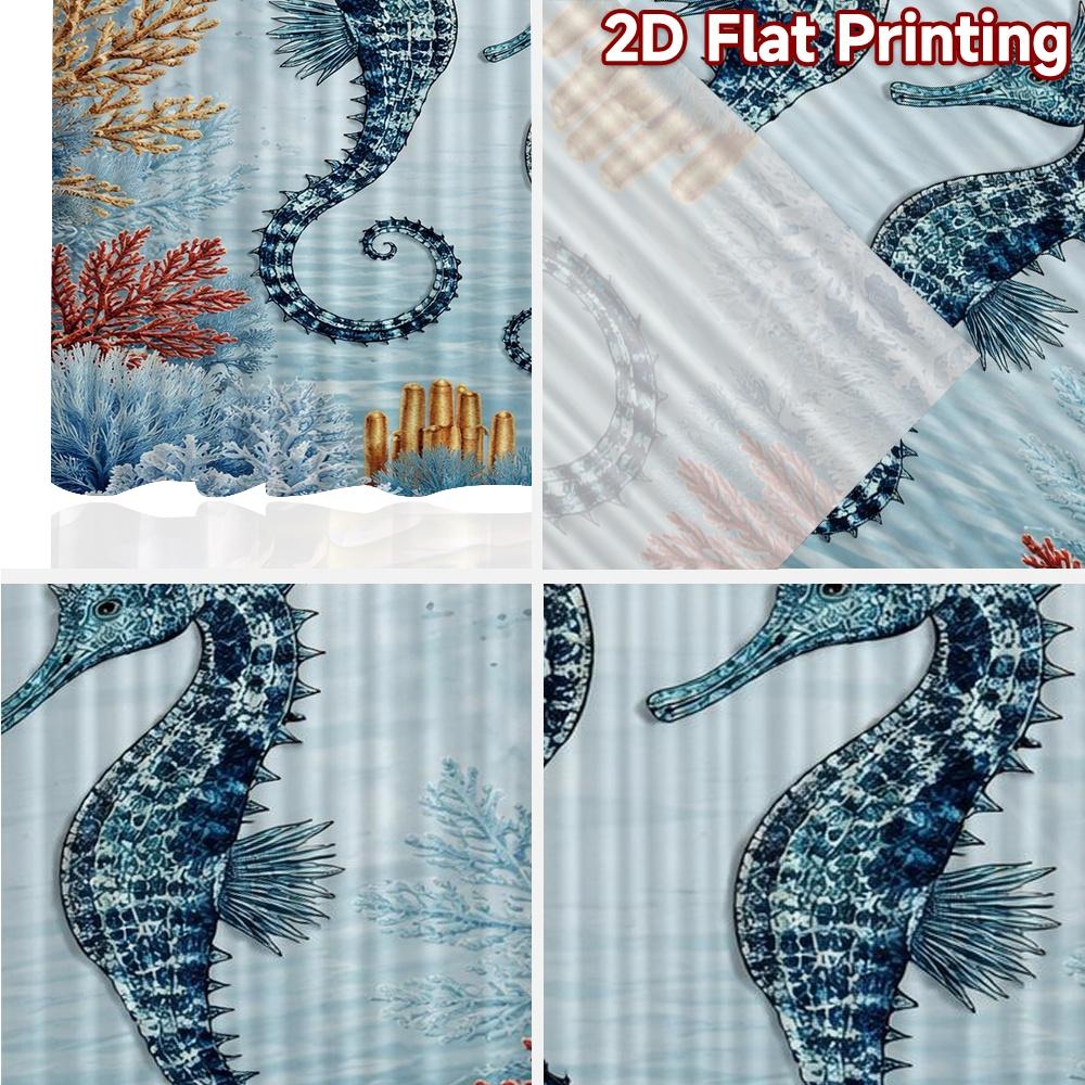 2D FLAT PRINTING 2pcs Curtains (Without Rod) Two Seahorses in Coral Chic Curtains&Window Treatment Versatile Polyester Fabric