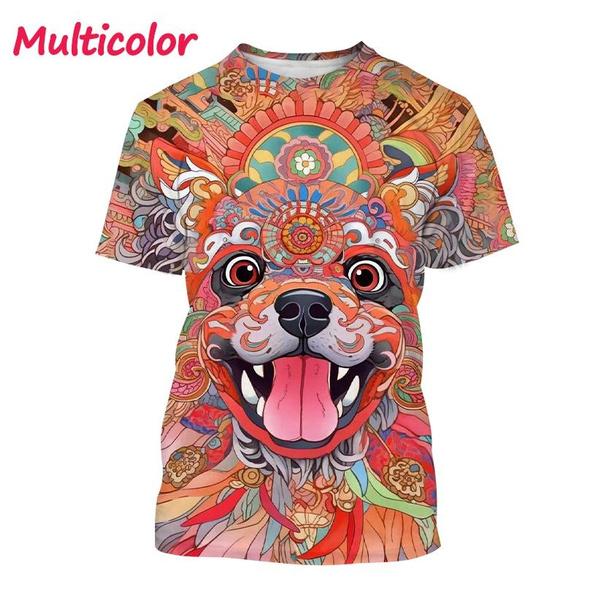 Animal Painting Art 3D Printing T-shirt Men's Fashion Animal Pattern Round Neck Short-sleeved Casual Tees Tops
