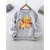 Girls' Round Neck Sweatshirt with Cartoon Pony Carrying Blessings Bucket Print, Kids' Top for Sports and Casual Wear