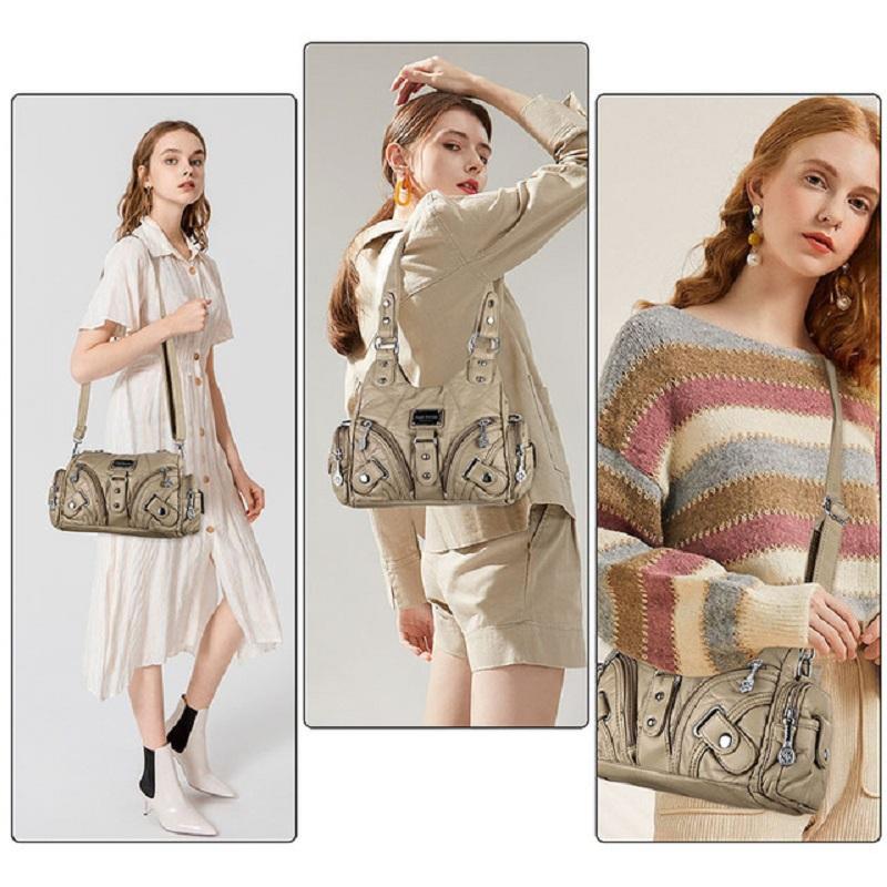 Angel Kiss Stil Retro Abgenutzte Leder Hobo Tasche, Edgy Y2K Umhängetasche Geräumige Schultertasche mit Mehreren Taschen für den Alltag
