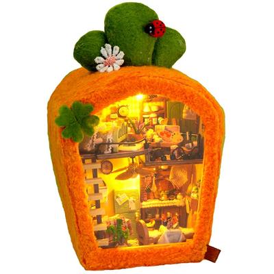 Moin moin Kit DIY Miniatura Casa de Bonecas Interior Fofo LED 2408dh429 Conjunto, Animais, Cenoura, Laranja, Coelho, Dois Andares, Tamanho de Palma, Amigável para Iniciantes,