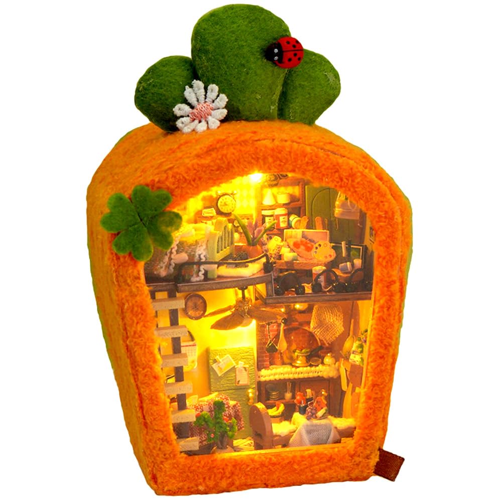 

moin moin Dollhouse Miniature DIY Kit Fluffy Interior LED 2408dh429 Set, Animals, Carrot, Orange, Rabbit, Two-Story, Palm-Sized, Beginner-Friendly,