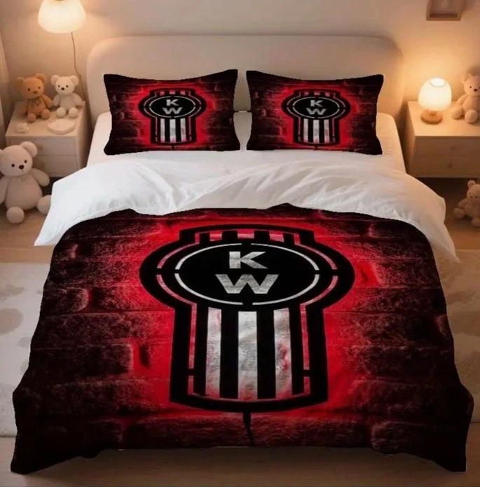 

KW logo red and black trendy bedding set gift, cool patterned duvet cover and pillowcases, suitable for single/double/king/king beds. Baby 100x135cm