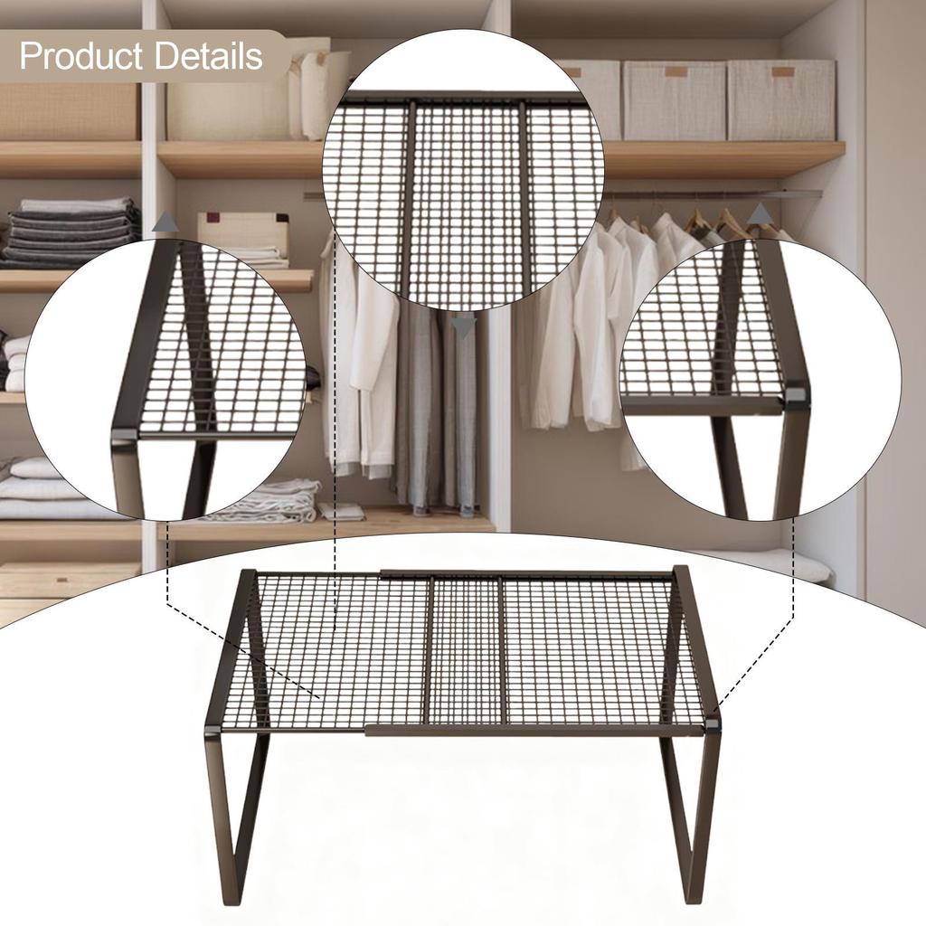 Expandable Cabinet Storage Shelf Adjustable Home Cupboard Stackable Pantry Stand Riser for Bathroom Cups Dorm Books Household