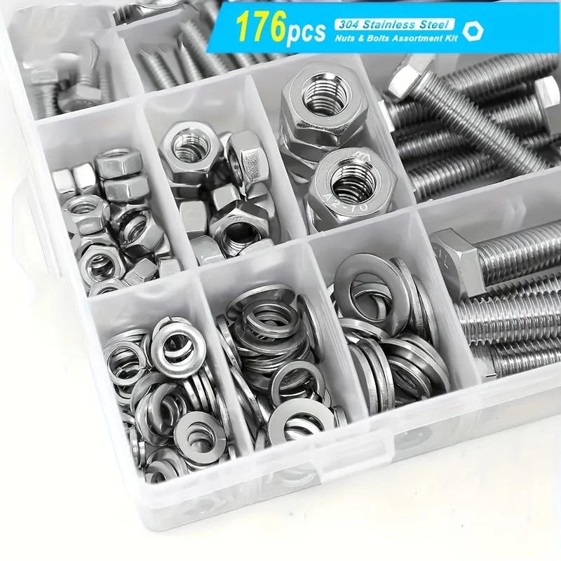 48-620 Pcs Heavy Duty Screws and Nuts Kit, 304 Stainless Steel Bolts, Including 8 Most Common Size Screw Sets, M6, M8, M10.