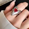 Red Zircon Smooth Heart-Shaped Open Ring Simple  Finger Rings Jewelry For Women