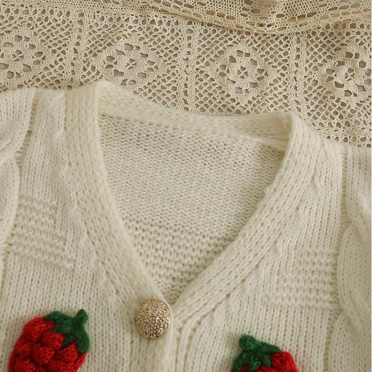 Donna Autunno Inverno Monocolore Fragola Casual Scollo a V Top Manica Lunga Maglieria Maglione a Maglia Cardigan