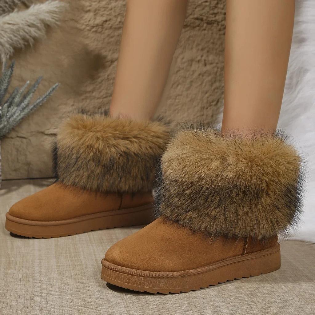 Fashion Luxury Long Plush Decoration Snow Boots Women Non Slip Soft Cotton Shoes Women 2025 Thicken Warm Faux Fur Ankle Boots Plus Size