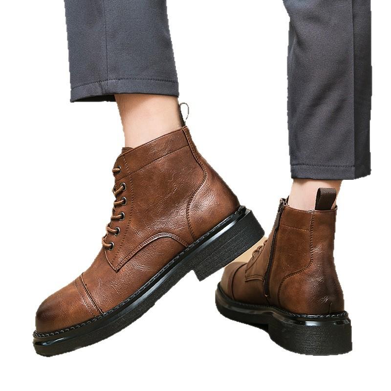 Large Size Autumn and Winter New Men's High-top Martin Boots Casual Fashion Leather Shoes Korean Version of the Trend Big Head Men's Boots