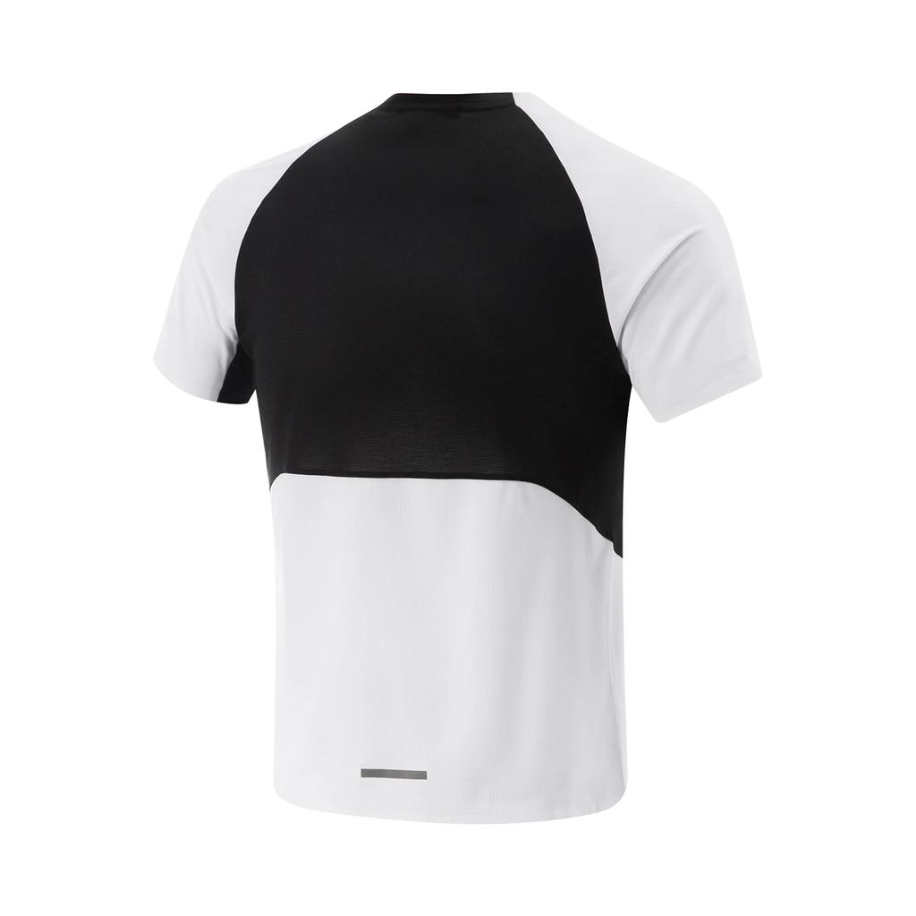 Li Ning Running Series Round Neck Pullover Slim Fit Color Block Comfortable Versatile Letter Print Short Sleeve T-Shirt Men Tops ATSV097-1