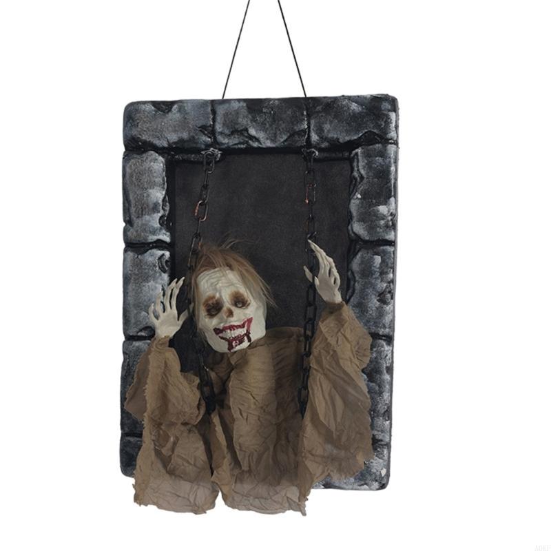 Motion Activated Glowing Ghostly Gravestone Decoration Scary Sounds and Shaking A0KF