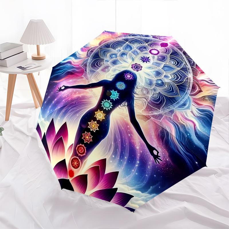 Chakra Meditation- Automatic Umbrella, Four Seasons Portable Folding Umbrella, Suitable for Men and Women, Travel, Daily Compact Umbrella, O