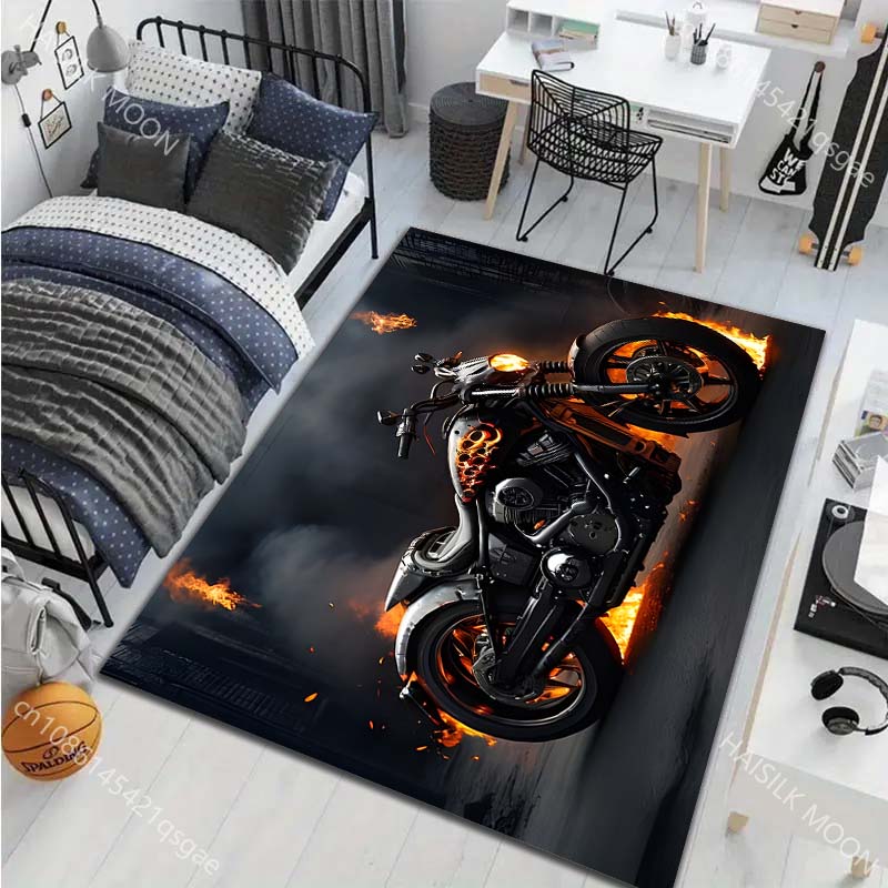 1PC Cool Motorcycle Pattern Carpet for Living Room Bedroom Sofa Home Decor Non-slip Floor Mat Large Size Luxury Gift