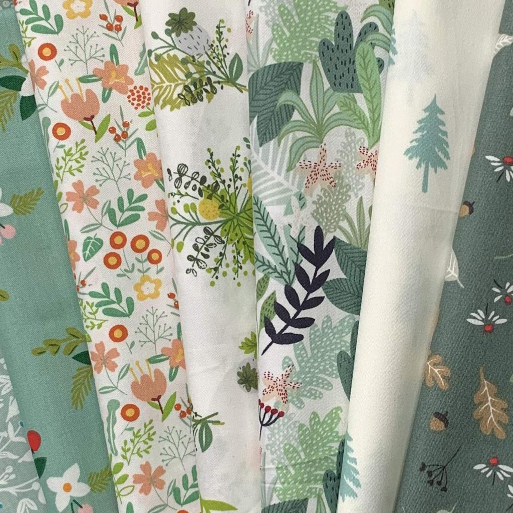 Floral Quilting Fabric Green Pine Cone Pattern 7-Piece Scraps, 100% Cotton, 46x56cm, Series,