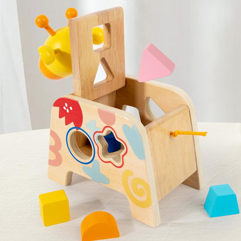 Wooden Giraffe-Shaped Sorting Toy - Early Childhood Cognitive And Fine Motor Skills Development Hand-Eye Coordination Education