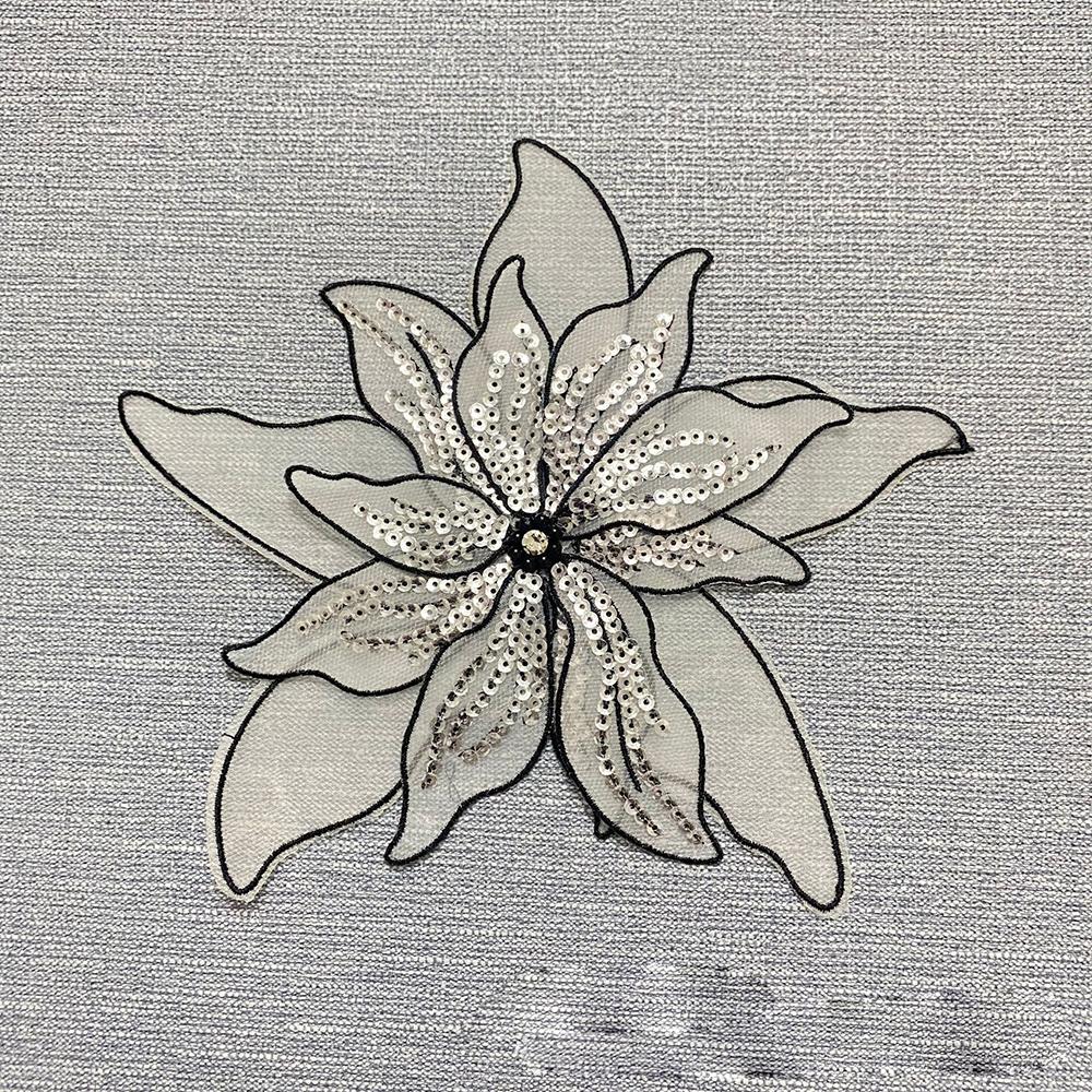 1 buc Negru Alb Floare 3D Plasă Dublu Strat Mărgele de Cristal Brodate Mărgele pentru Unghii Aplicații Decorațiune Patch Rochie de Mireasă