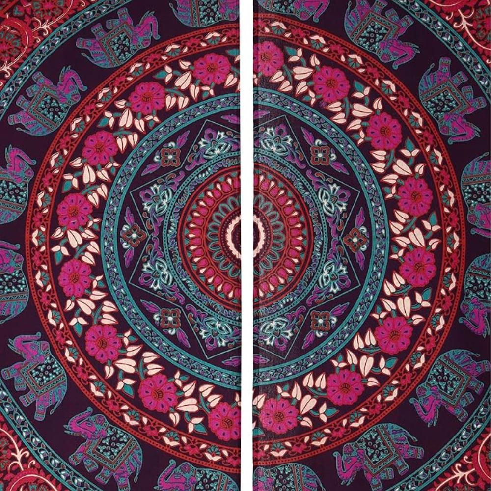 Bless International Beautiful Indian Bohemian Psychedelic Hippie Tree of Life Window Curtain Panels for Bedroom, Living(Pink Elephant Mandala)