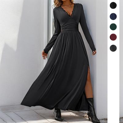 Autumn Women's Solid Colour Split Slim Dresses Chic Comfortable and Versatile Temperament Elegant Casual Women's Clothing Gentle Lady's Dress