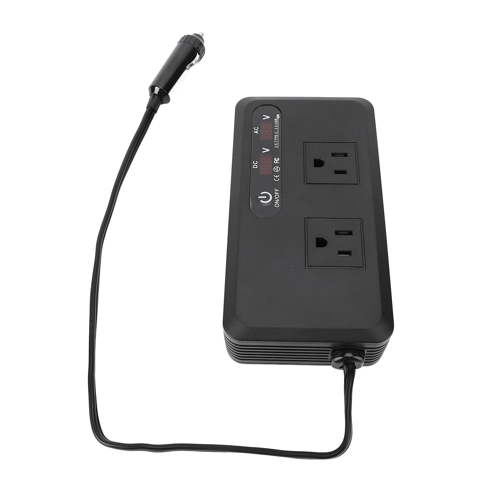 

Автомобильный инвертор мощностью 200 Вт, преобразователь постоянного тока в переменный 12 В с 2 портами USB, 2 портами типа C, 2 розетками и светодиодным индикатором для US Plug