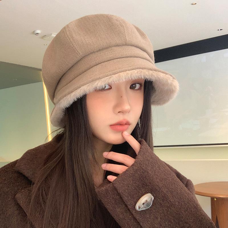 Retro Vintage Thickened Beret Japanese Versatile Big Head Octagonal Hat Showing Face Small Windproof and Warm Hat