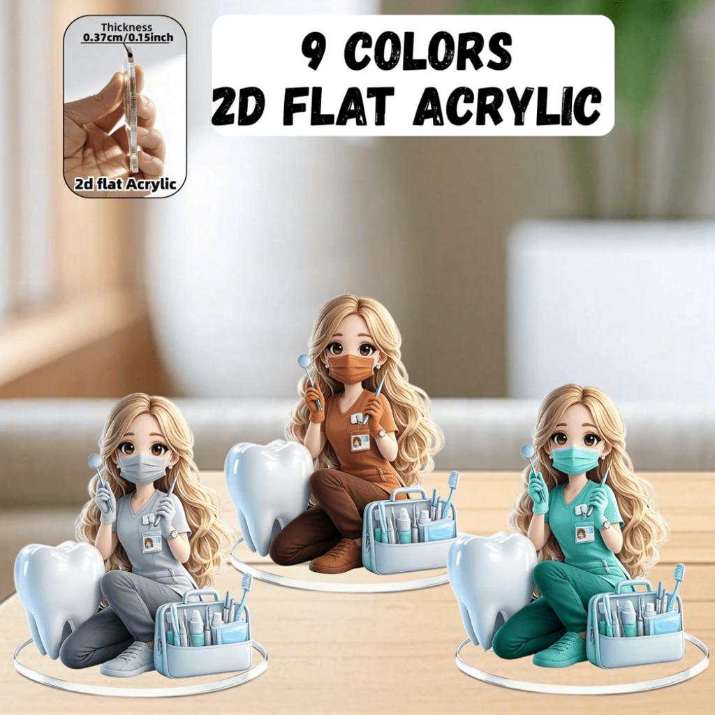 2D Flat Anime Dentist Acrylic Standee 9 Colors Available, Home Dental Clinic Decor Gift For Dentist Dental Hygienist Anime Fans