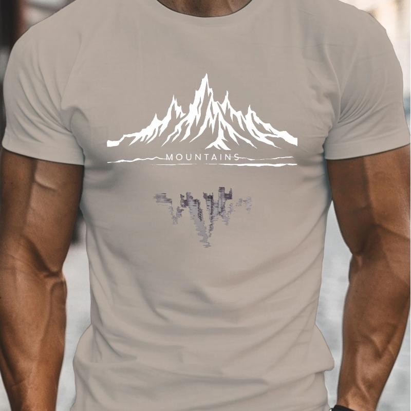 Men's summer pure cotton fashionable casual sports loose fashion mountain pattern printed round neck short sleeved T-shirt