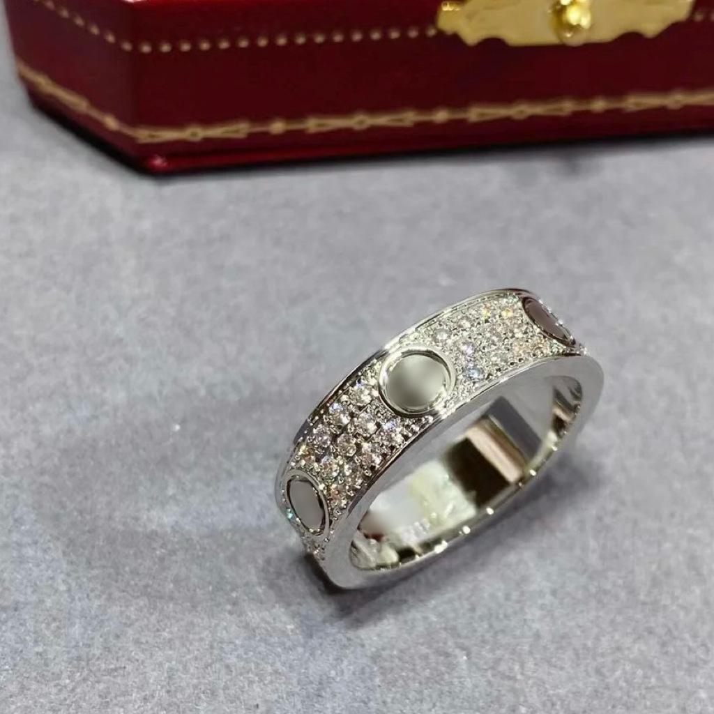 V Gold High Version Gypsy Star 3-row Diamond Ring Narrow Wide Version Women's Plated 18k Rose Gold Couple Ring