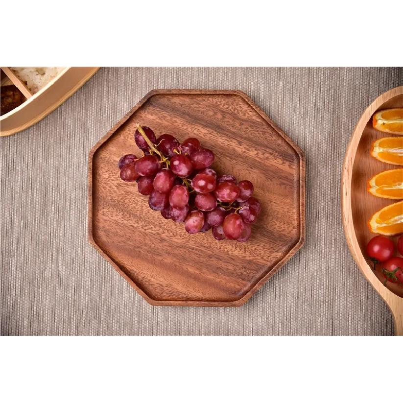 Natural Acacia Wood Serving Trays Octagonal & Rectangular Wooden Platters for Food, Coffee, Dessert, Decor, Kitchen Organizer