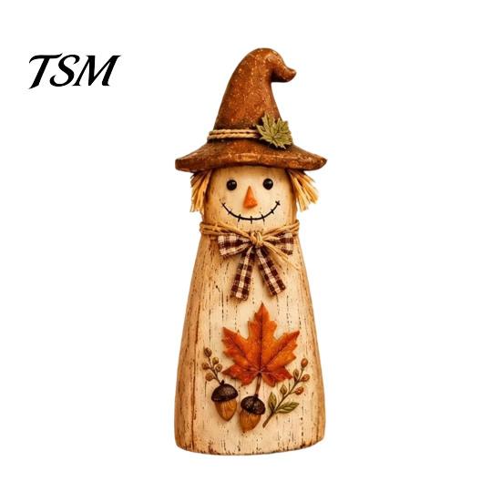 Festival Atmosphere Room Accessories Vintage Resin Scarecrow Figurines, Fall Harvest Pumpkin Sunflower Maple Cute Wizard Hat Ornaments Leaf