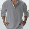 Yousheng Men Shirt Stand Collar Roll-up Long Sleeve Pullover Tops Pure Color Loose Fit Casual Shirt Travel Party Daily Wear