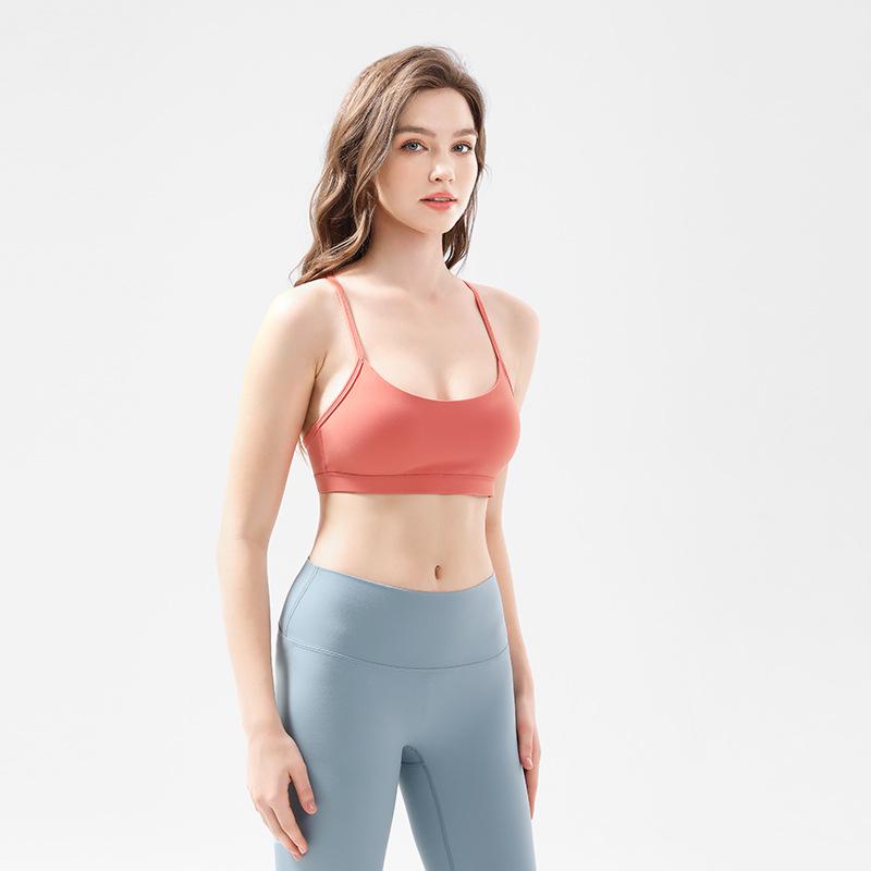 Flow Y Women's Sports Bra - Gathered Running Fitness Nude Yoga Vest with Y Shoulder Straps