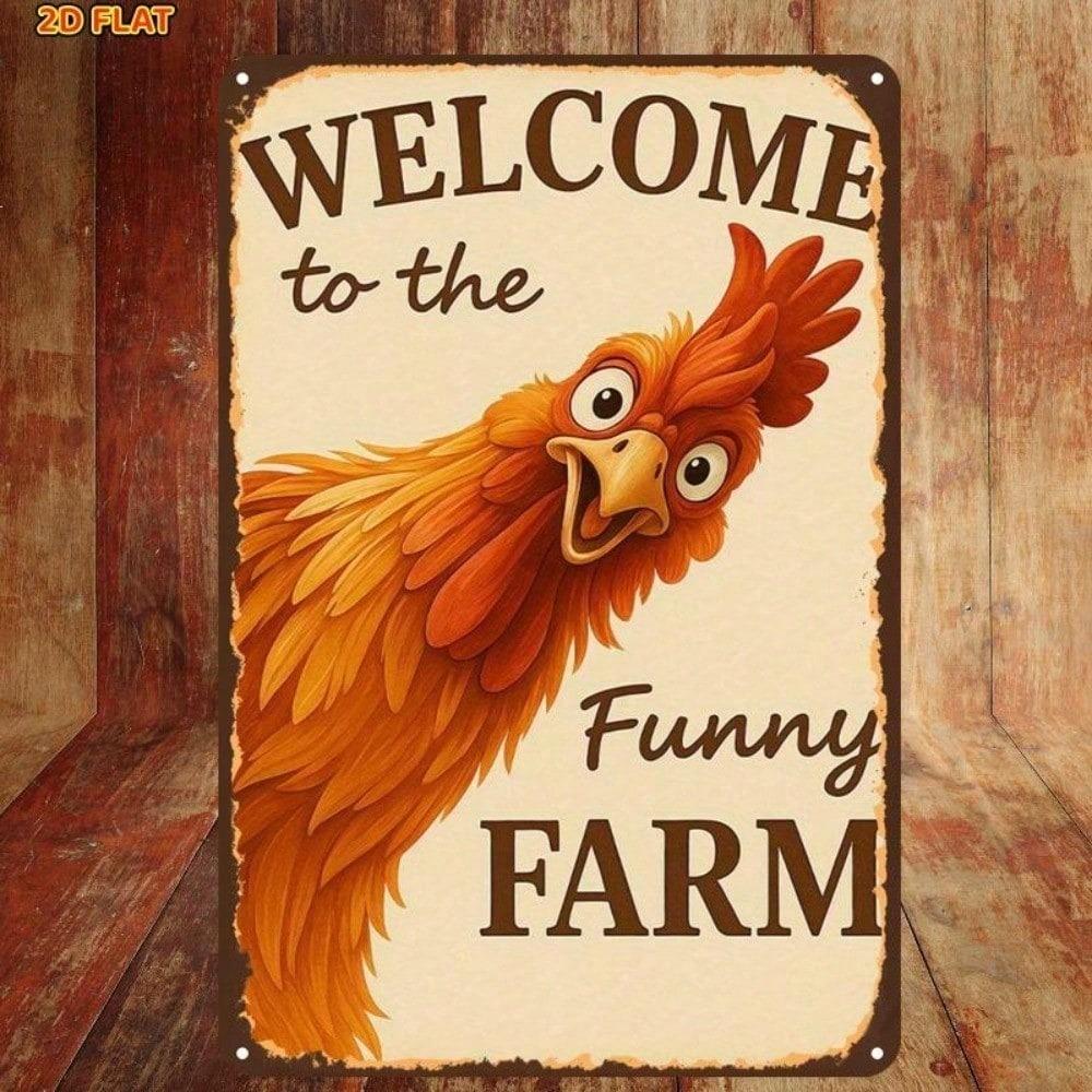 Retro Farm Chicken Metal Sign, Humorous Poultry Wall Art, Pre-Drilled Tin Plaque for Indoor/Outdoor Home Decor