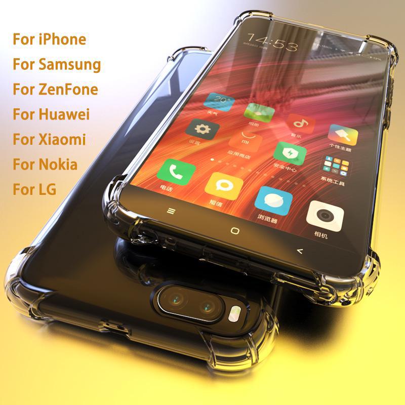 Luxury Shockproof Transparent Soft Silicone TPU Case Cover Skin For Samsung iPhone Huawei Xiaomi