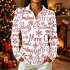 Women's Casual Christmas Print Button Down Long Sleeve Shirt with Collar and Side Slits