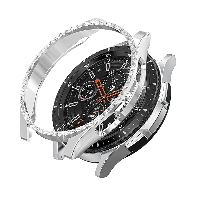 2 PCS Compatible for Samsung Galaxy Watch 4 Classic 42mm Case for Women, Hard PC Edge Bumper Case Bling Crystal Diamond Rhinestones Frame Protective