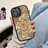 Cartoon Capybara Leather Phone Case For IPhone 16 16e 15 14 13 12 11 Pro Max Plus Mini Cover