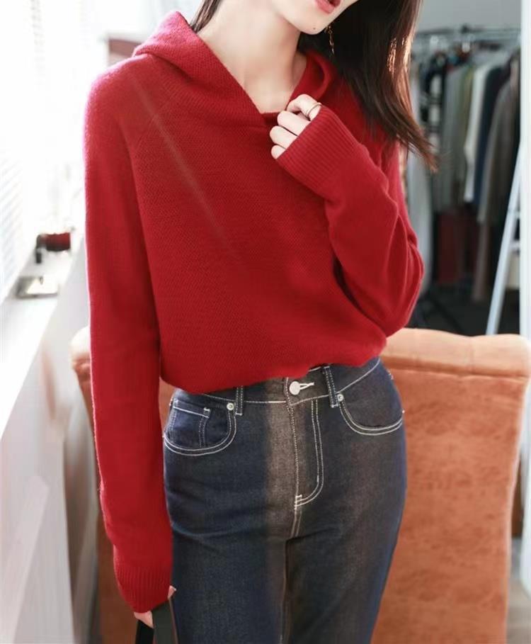 Women's Loose Fit Cashmere Hoodie - Spring/Autumn Korean Style Wool Knit Sweater