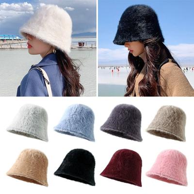 Furry Plush Bucket Hat Plush Basin Sun Cap Outdoor Panama Hat  for Women