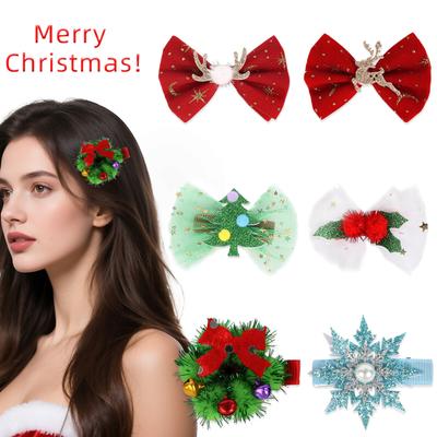 Christmas Hair Accessories: Tulle Bow Hair Clips For Women, Snowflake & Hairpins For Christmas Party Decoration