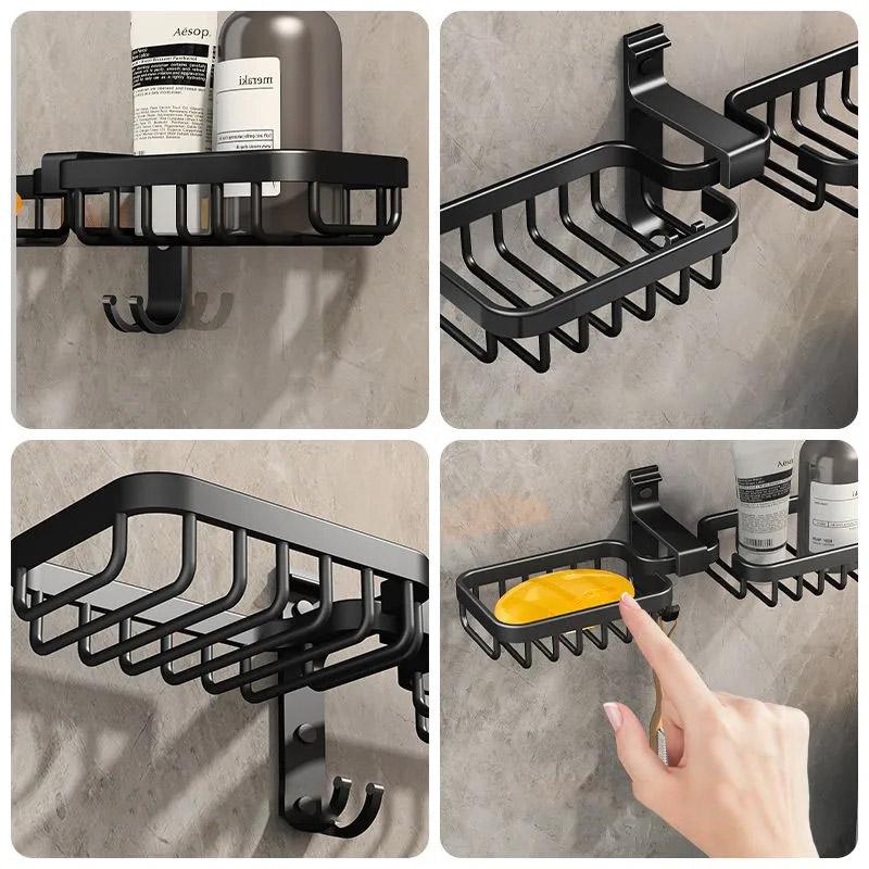 Cutie de săpun Suport de săpun montat pe perete Rafturi pentru baie fără găuri Ventuze creative pentru baie de scurgere din aluminiu Acasă