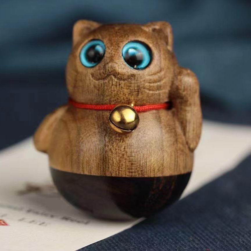 Golden Silk Nanmu Cat Roly-Poly Ornament - Creative Desktop Decoration Small