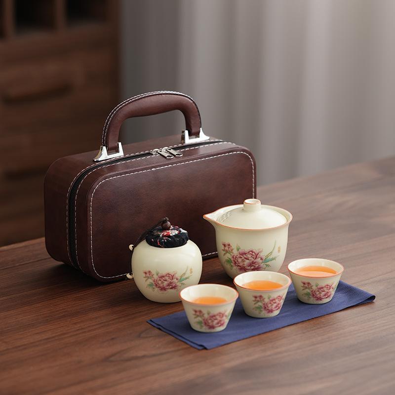 Ru Kiln Portable Travel Tea Set Outdoor Camping Ceramic Express Cup Kung Fu Tea Set Business Gift