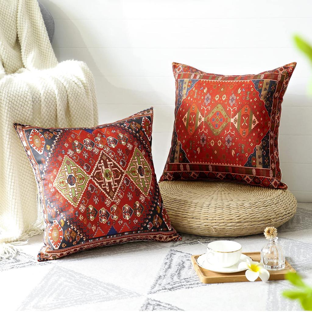 4 Pcs Double Sided Persian Kilim Cushion Covers, Bohemian Tribal Geometric Throw Pillow Cases (No Inserts)