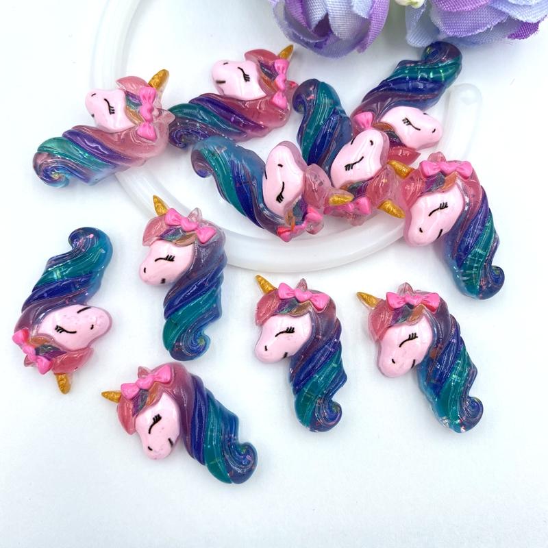 20pcs Hand Painted Resin Unicorn Flatback Cabochons For Hair Bow Centers DIY Scrapbooking Decor