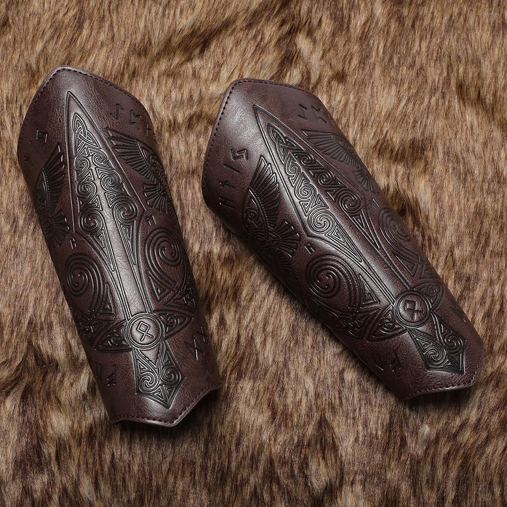 2Pcs Medieval Embossed Vintage Bracers, Knight Faux Leather Arm Guards, Cosplay LARP Stage Costume Accessories Wrist Protectors