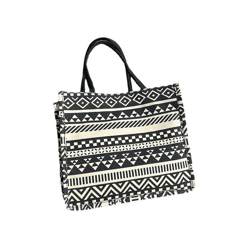 Stylish Striped Cotton And Linen Tote Bag For Women Large Capacity Fashionable Design